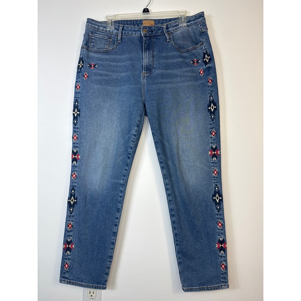 Driftwood Gizelle Aztec Embroidered Jeans Cropped Southwestern Boho Denim 32